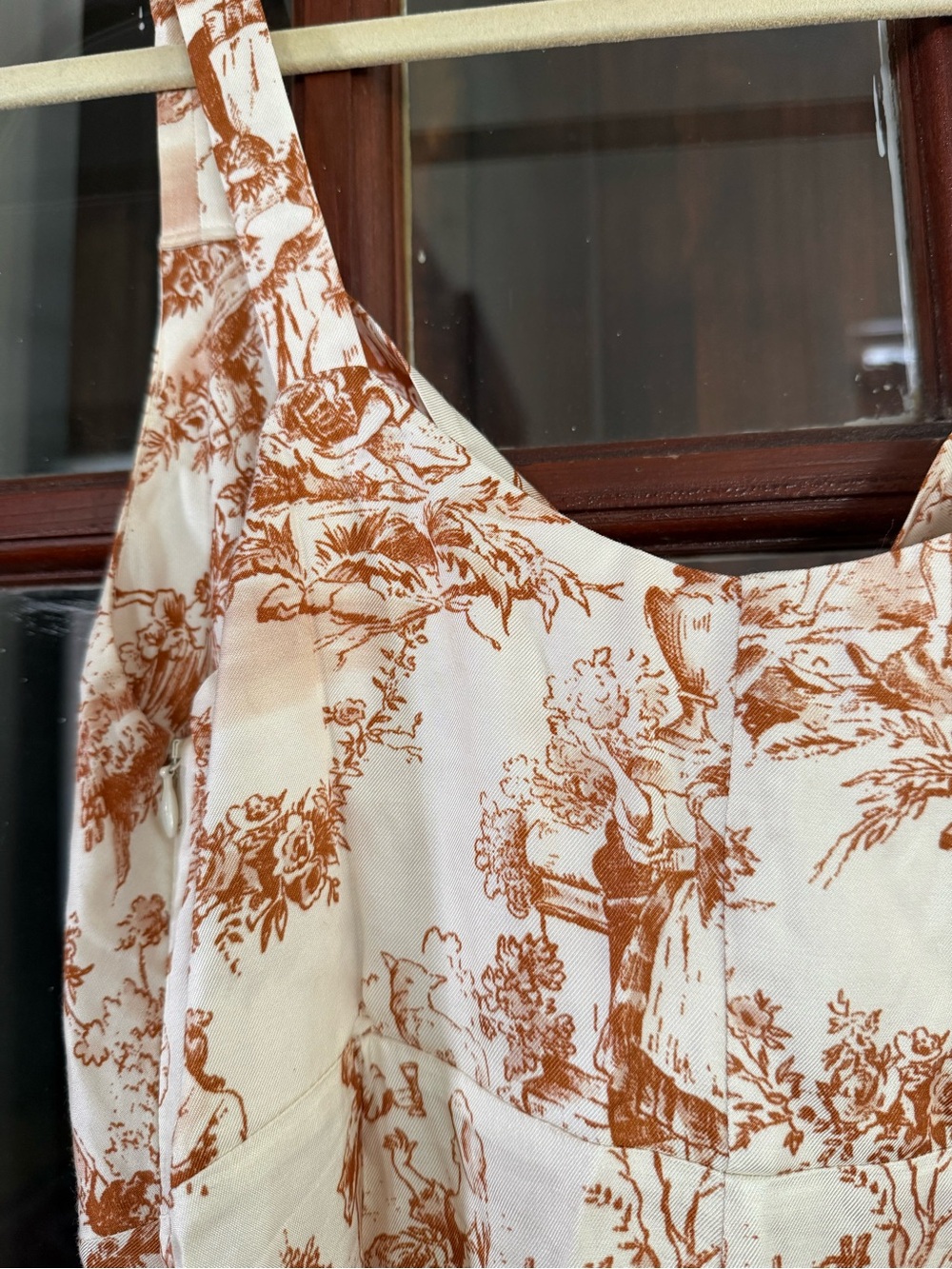 Cream & Brown Toile Inspired High-Low Ruffle Slip Dress - Picture 7 of 9